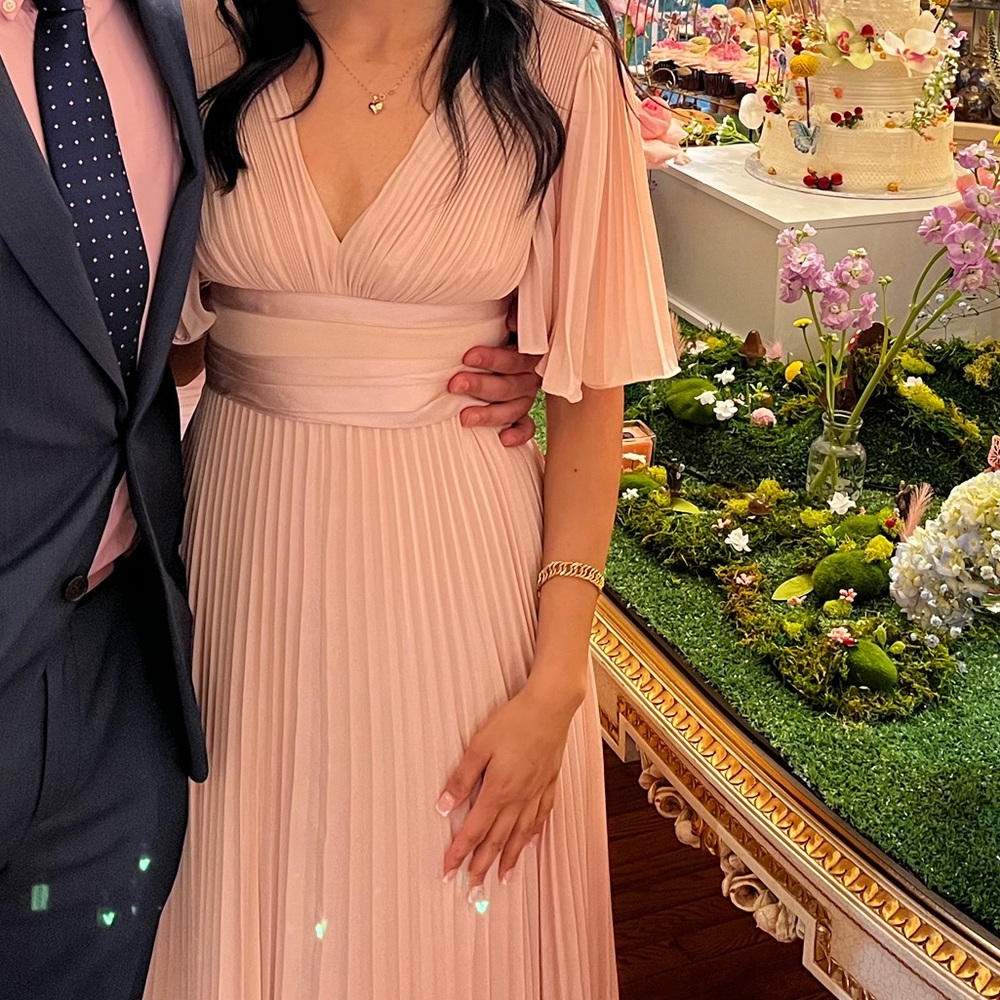 Pink Maxi Pleated Flutter Sleeve Dress
